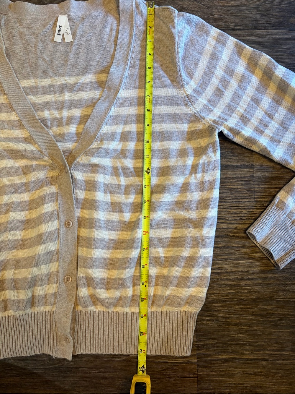 Pact Women’s Classic Fine Knit Cardigan Everyday Oat Stripe Size Large - Picture 5 of 9